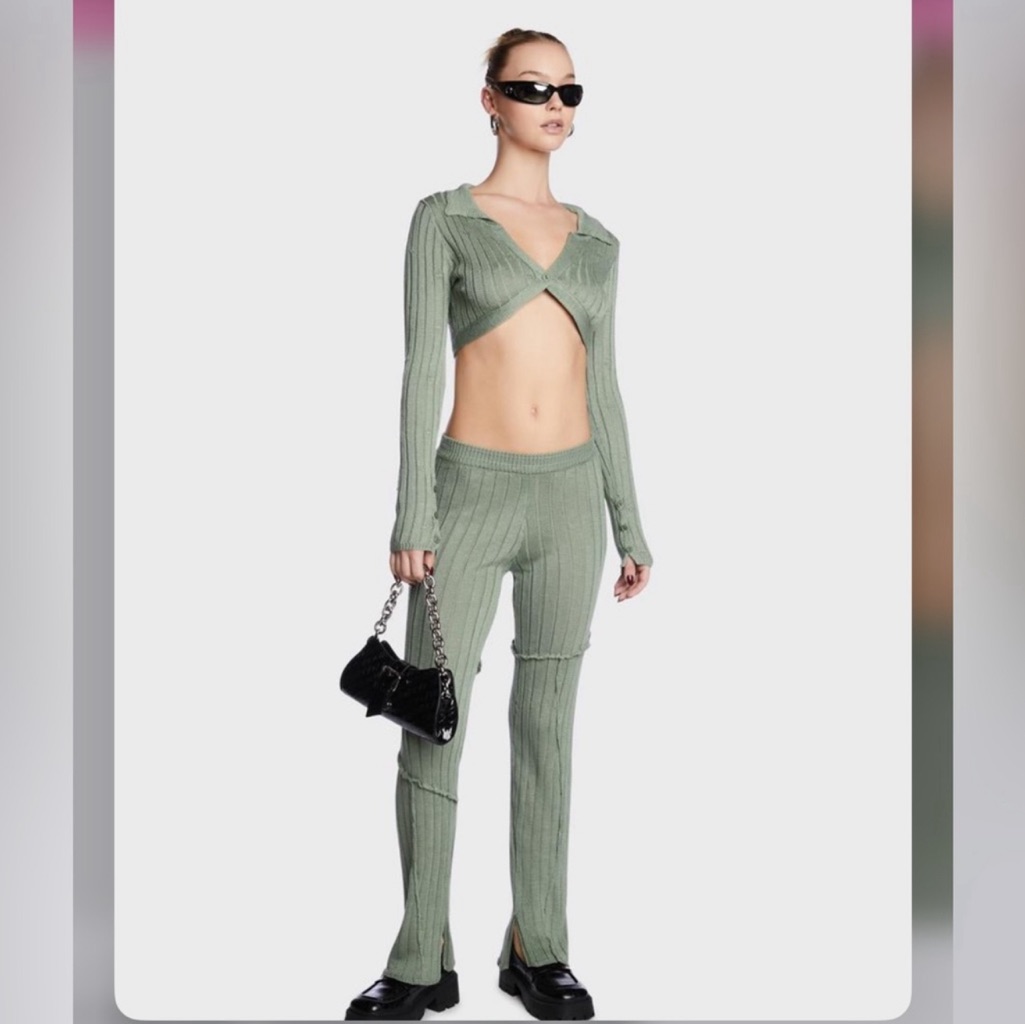 Edikted Harley Knitted Crop Top Flared Knitted Pants Worn By Megan Fox Green Xs
